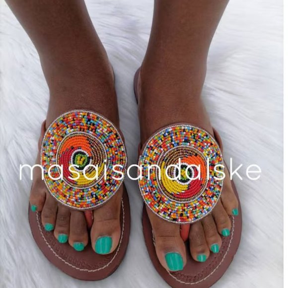 AFRICAN MAASAI handmade leather wedge sandals - Picture 8 of 8